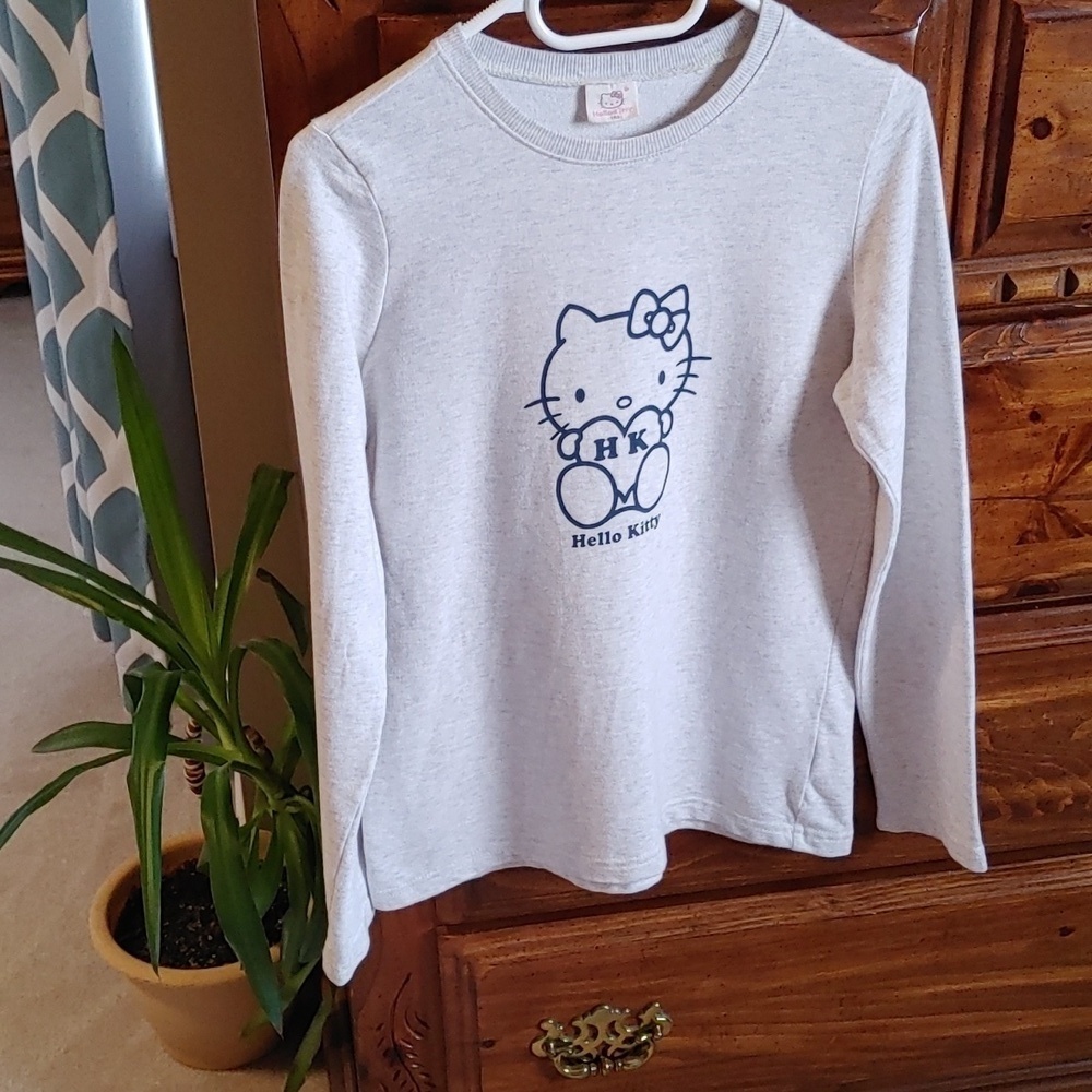 💚Girls Extra Large Hello Kitty Heather Gray Long Sleeve T-Shirt